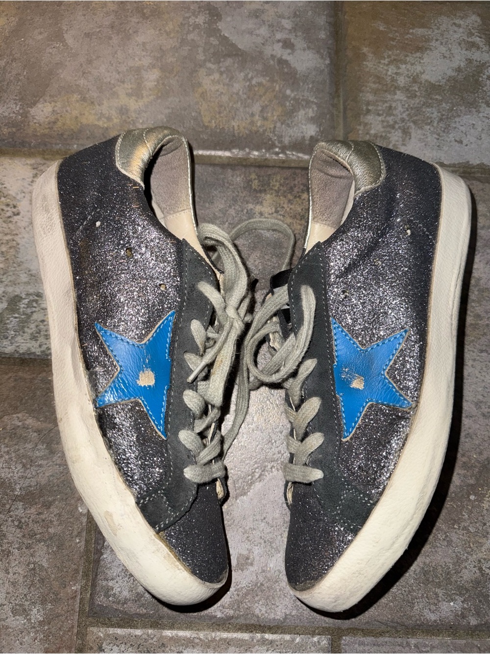 Golden Goose Blue Star with silver Glitter Sneakers